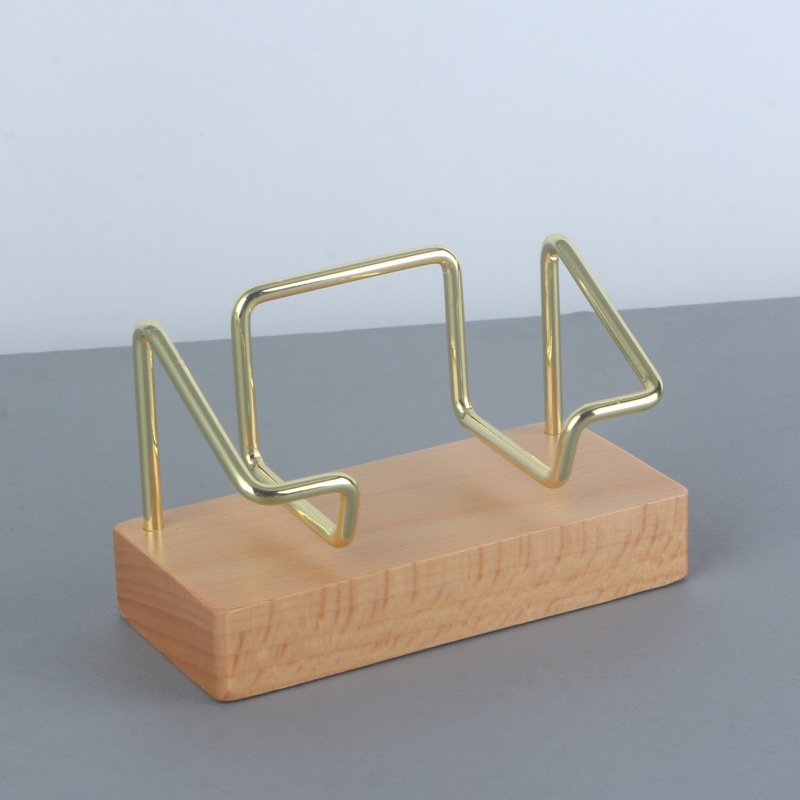 beech wood and metal desktop business card holder with memo box