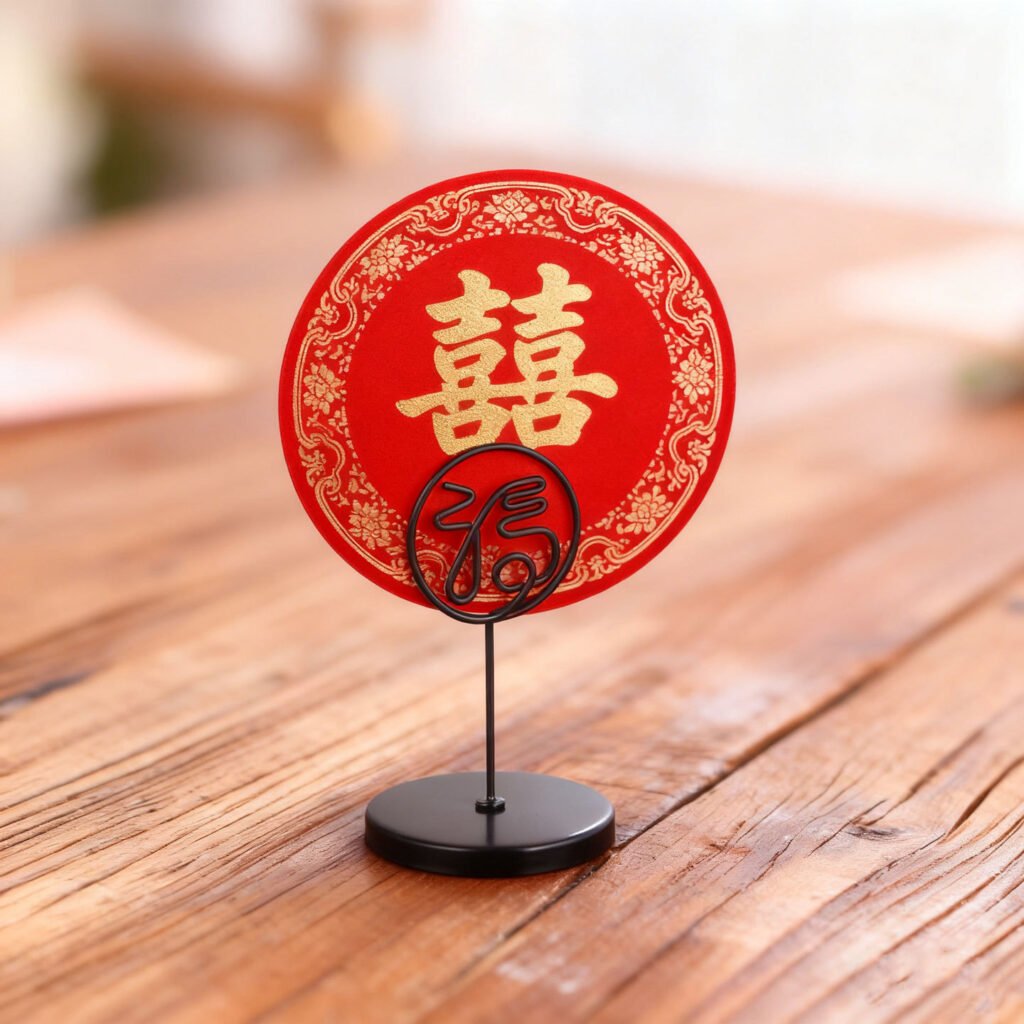 black round fu character place card clip for restaurants