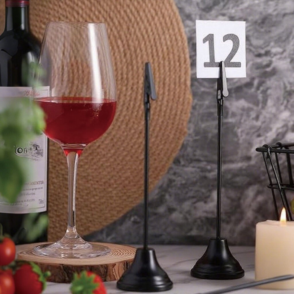 black stainless steel tower alligator clip table number holder