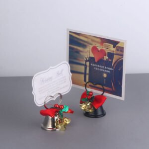 Bow and Bell Heart Shaped Place Card Clip for Christmas