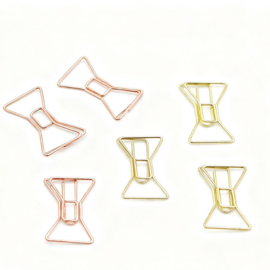 electroplated bow shaped metal paper clips for gifts