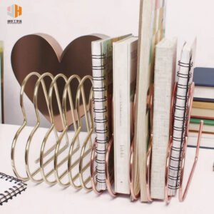 Electroplated Linear Heart Metal Bookend for Desk Organization