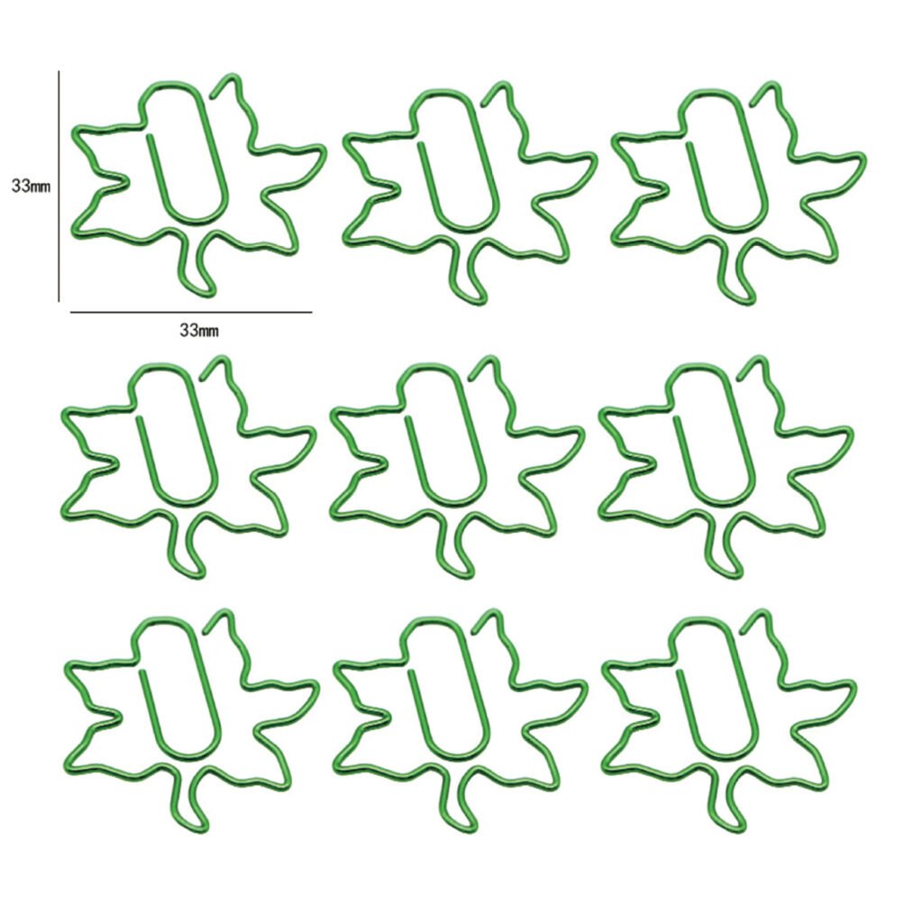 green maple leaf shaped metal paper clips for files