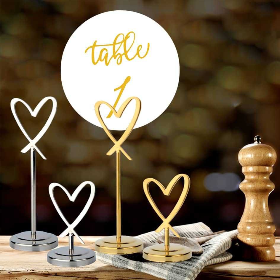 heart shaped stainless steel menu and table number holder