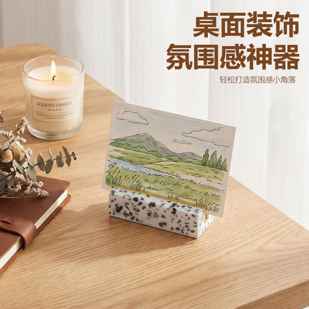marble pattern metal business card holder with resin base