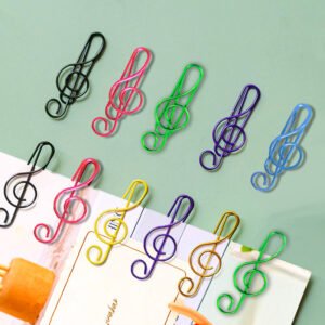 Colorful Music Note Shaped Paper Clips, PET Coated, 10 Colors