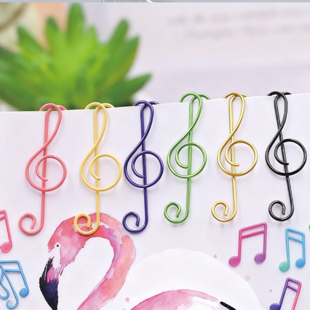 music note shaped plastic coated metal paper clips