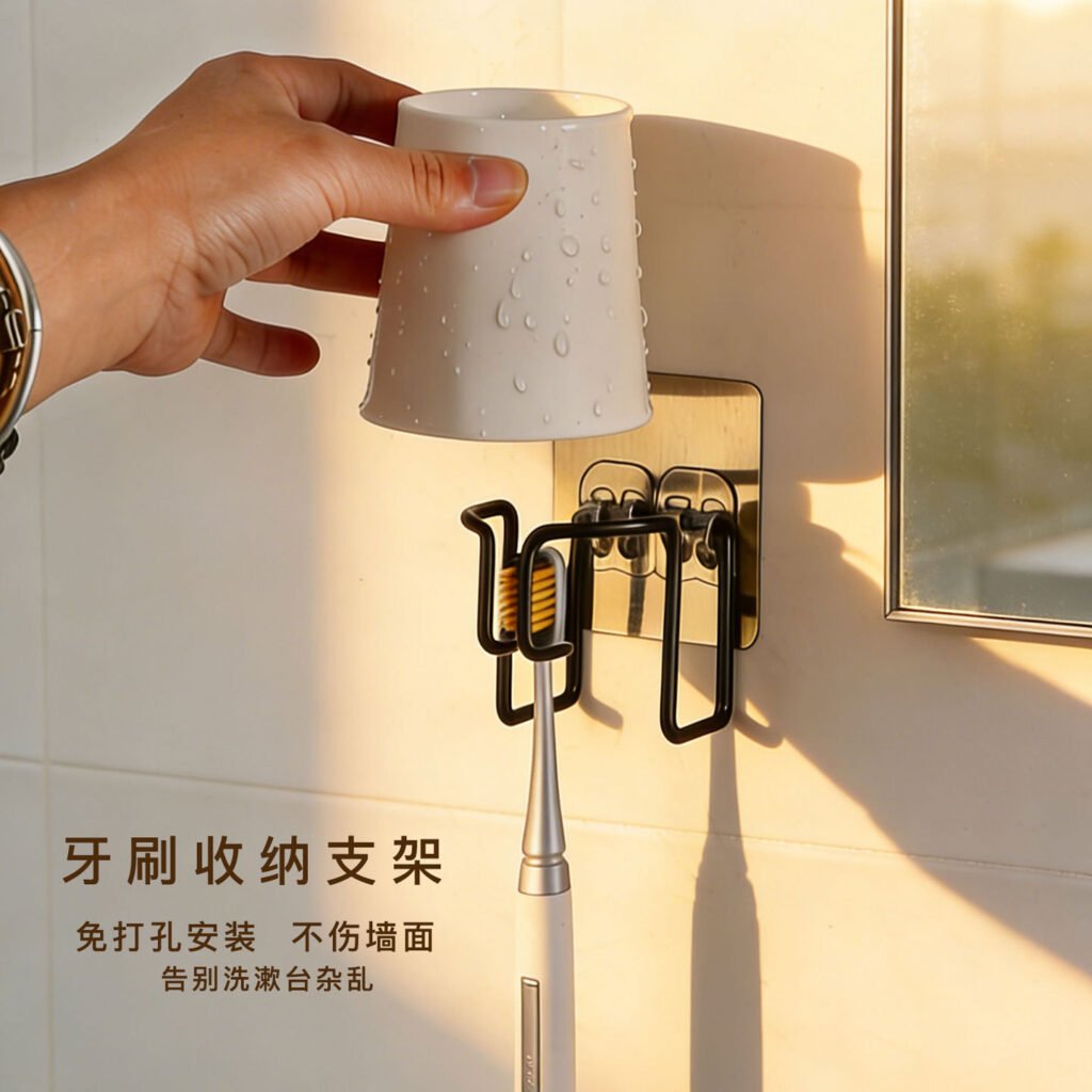 no drill wall mounted stainless steel toothbrush and cup holder