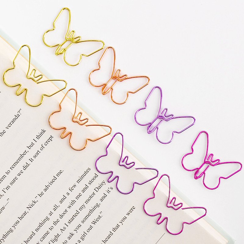 pink butterfly shaped electroplated paper clips
