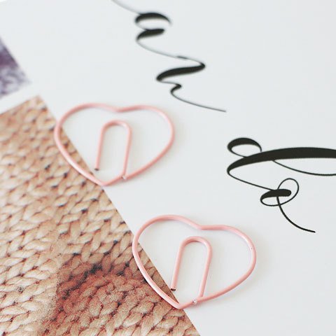 pink macaron heart shaped paper clips for journaling