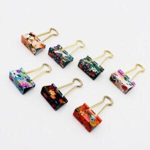 Colorful Printed Flower Shaped Metal Binder Clips
