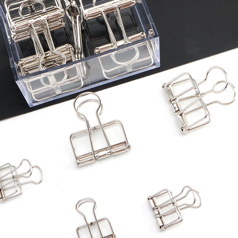 retro metal binder clips in box for office and students
