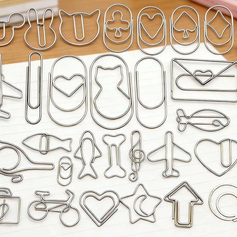 silver creative shaped metal paper clips for office