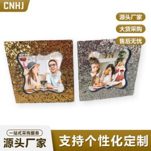 Square Glitter Resin Table Number Sign and Photo Frame for Weddings