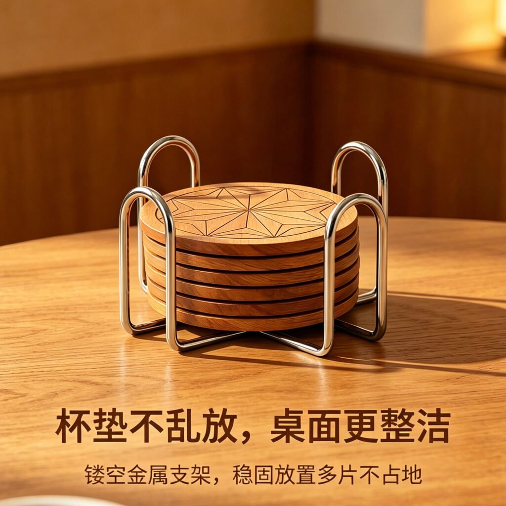 stainless steel coaster holder and organizer for dining tables