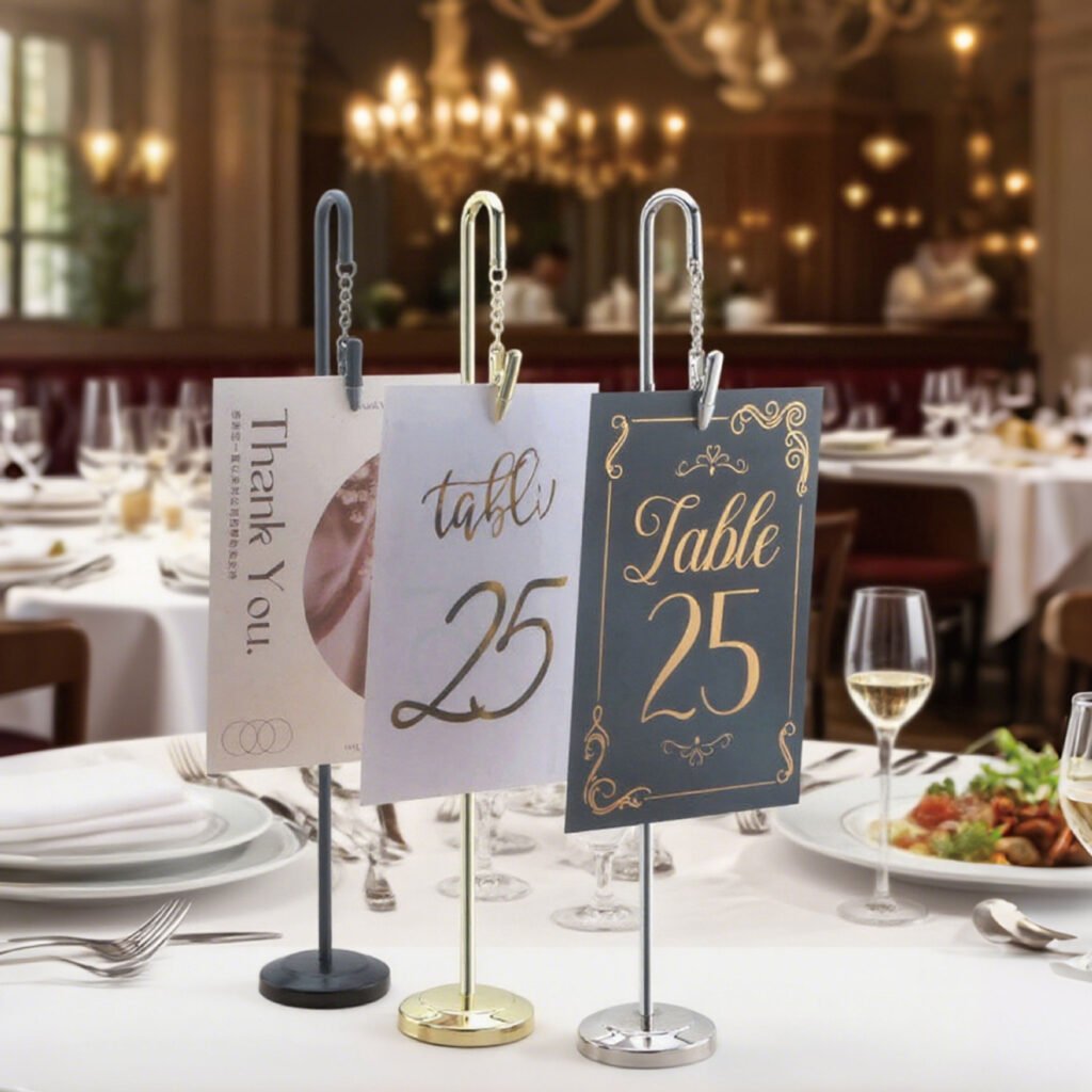 stainless steel hanging menu and table number holder