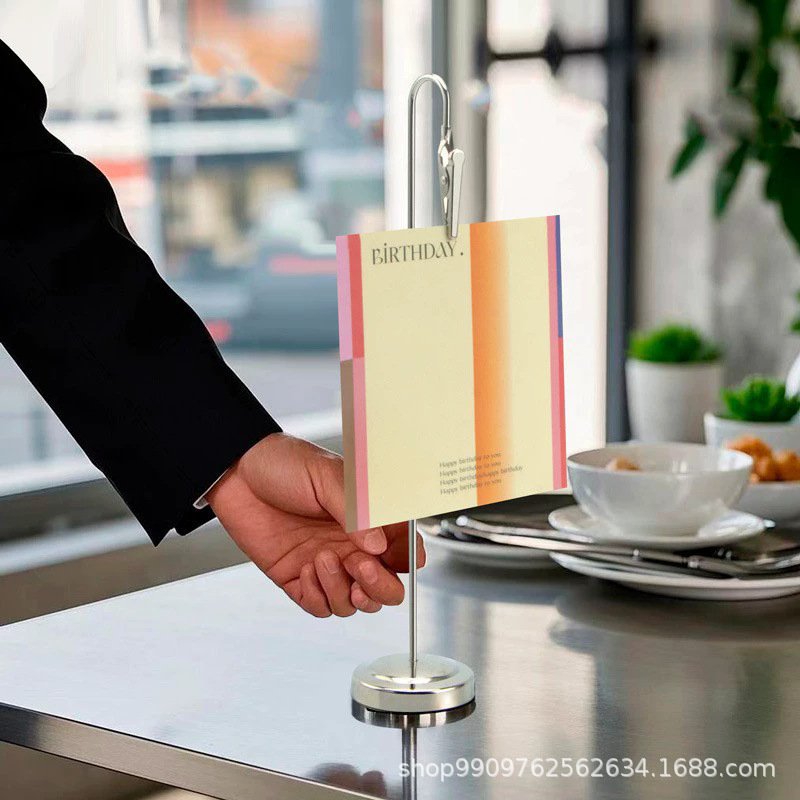 standing metal memo clip and menu holder for hotels
