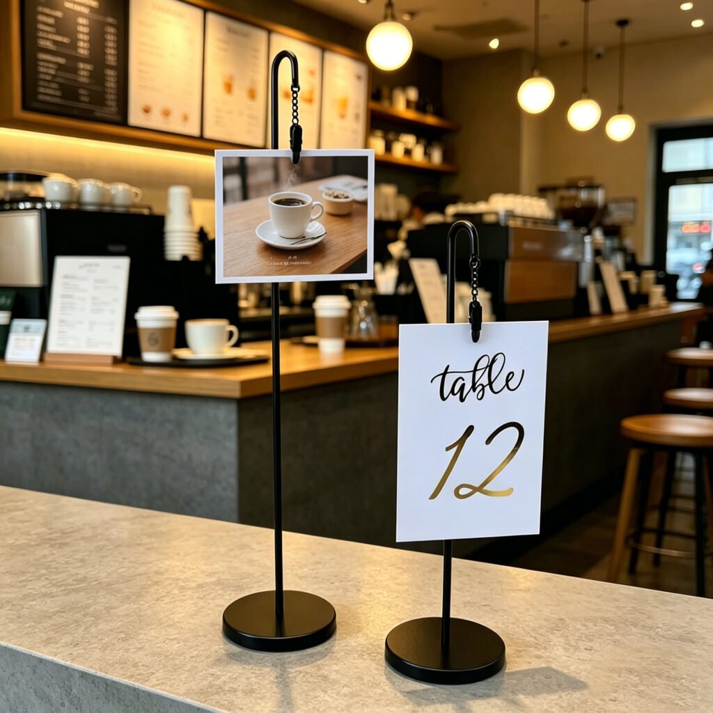 weighted large base standing place card holder for restaurants