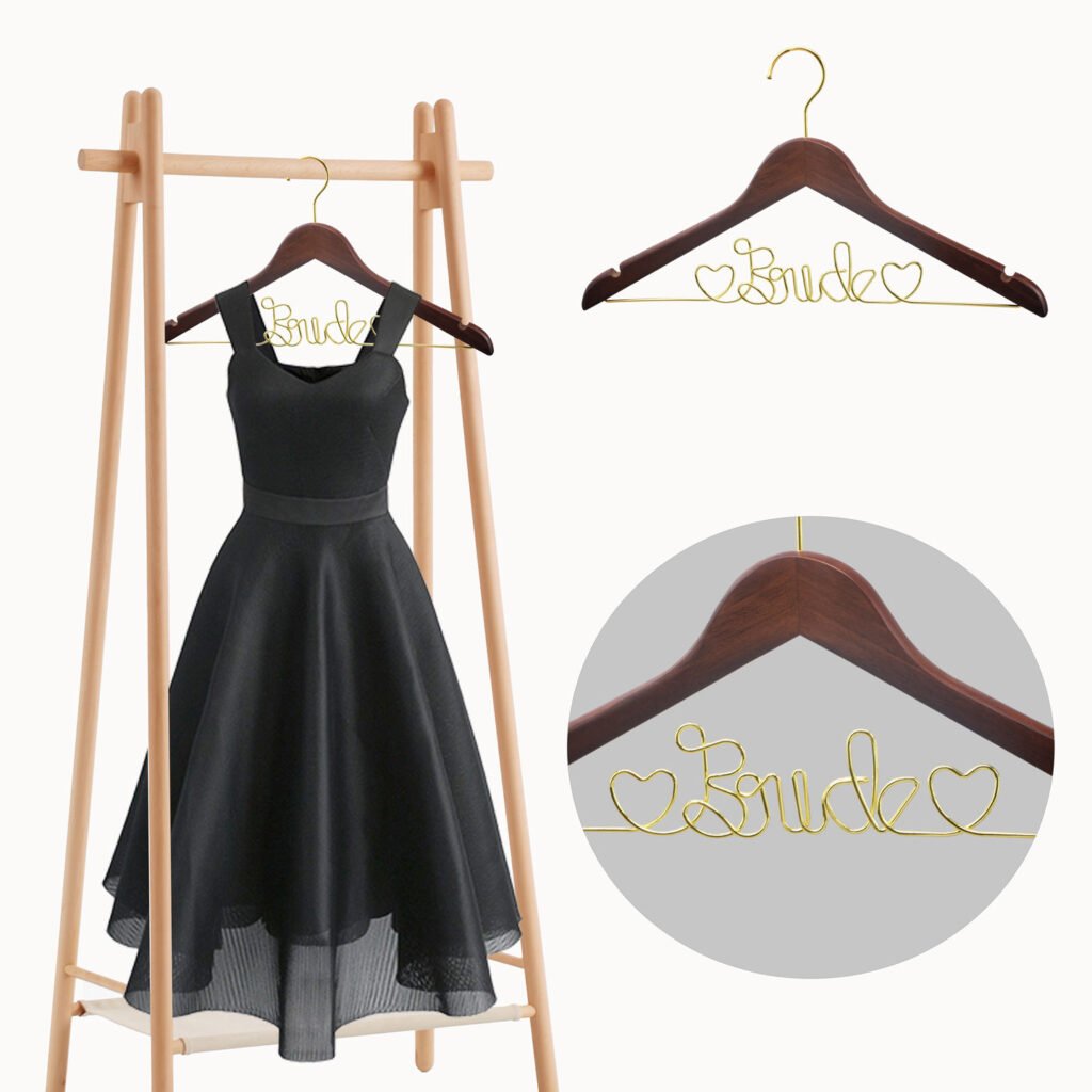 wood wedding dress hanger with metal letter design